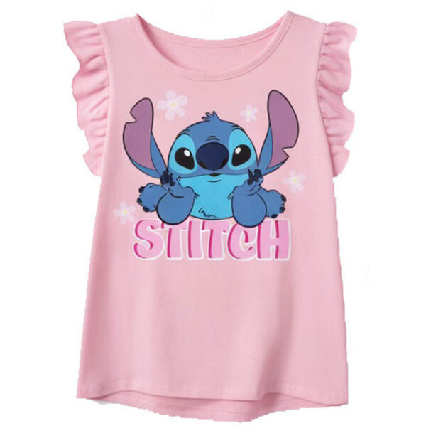 Disney Lilo & Stitch T-shirt Barn – Ljusrosa T-shirt med Volangärm 128 cm