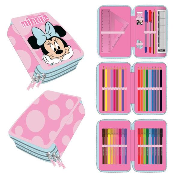 Disney Minnie Pink Dots Fyllt pennfodral med 3 nivåer