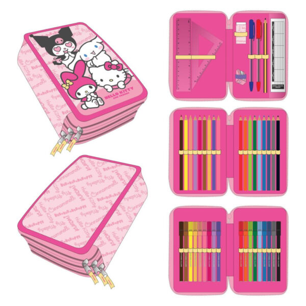 Hello Kitty Kawaii Cuties fylld pennfodral med 3 våningar