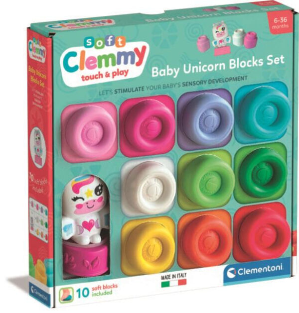 Colour Clemmy Enhörning Mjukt Byggset med 10 Delar och Figur