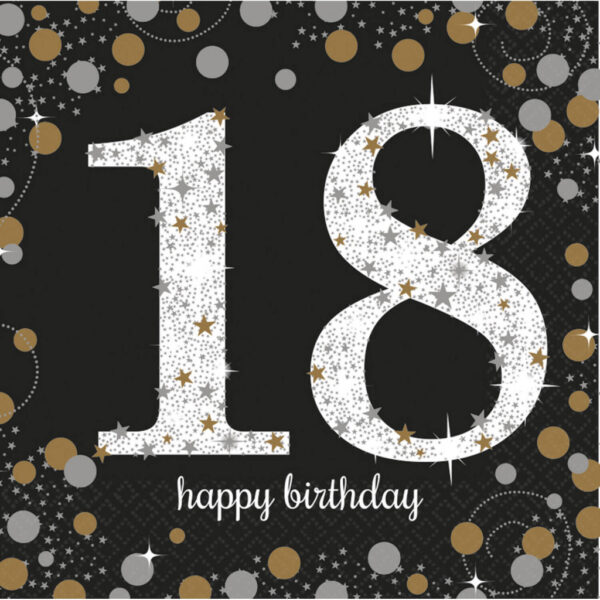Happy Birthday 18 servetter set om 16, 33x33 cm