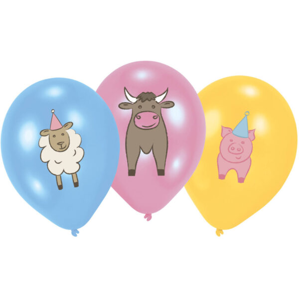 Farm Party ballonger, 6-pack, 27,5 cm