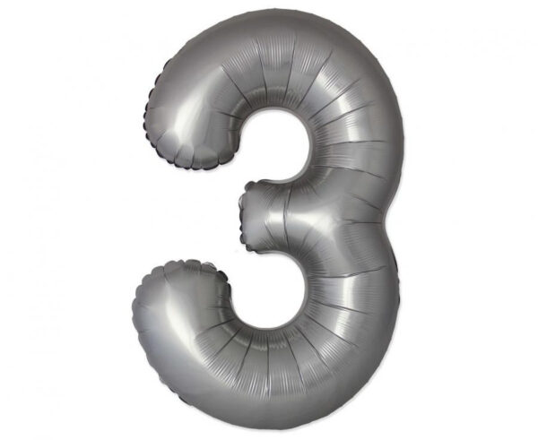 Sifferballong nummer 3 matt silver, 76 cm