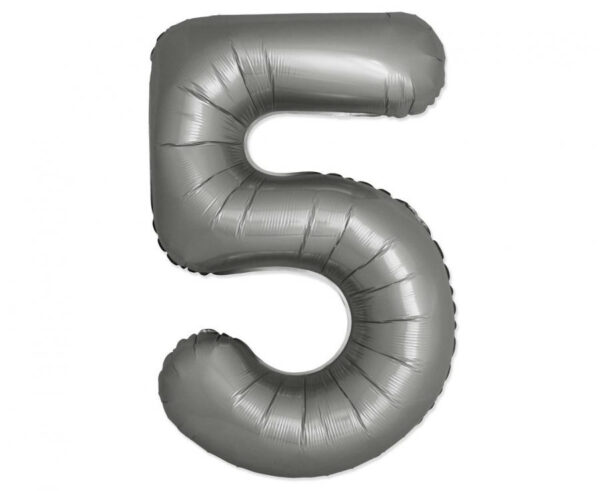 Siffervattenballong 5 i matt silverfolie, 76 cm
