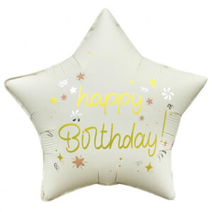Happy Birthday Matt Vit Happy Birthday Stjärnfolieballong 44 cm