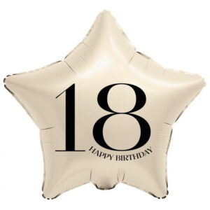 Happy Birthday Krämfärgad Happy Birthday 18 Stjärnformad Folieballong 44 cm