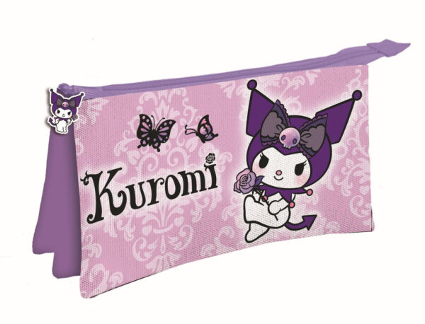 Hello Kitty Kuromi lila pennfodral med 3 fack 22 cm