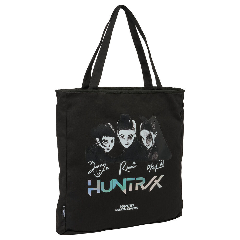 K-pop Demon Hunters Canvas Shoppingväska med Dragkedja Svart