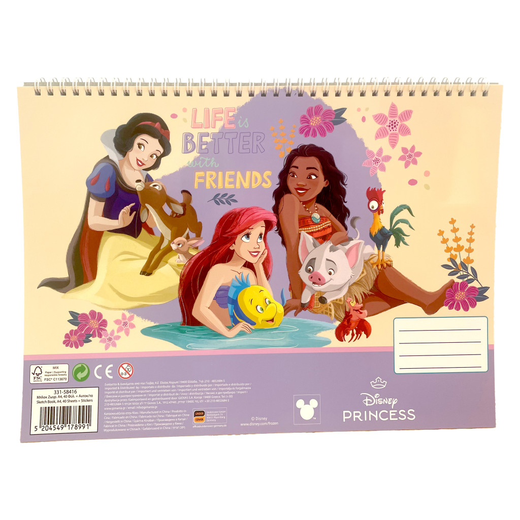 Disney Prinsessor Skissblock A4 – 40 blad med klistermärken