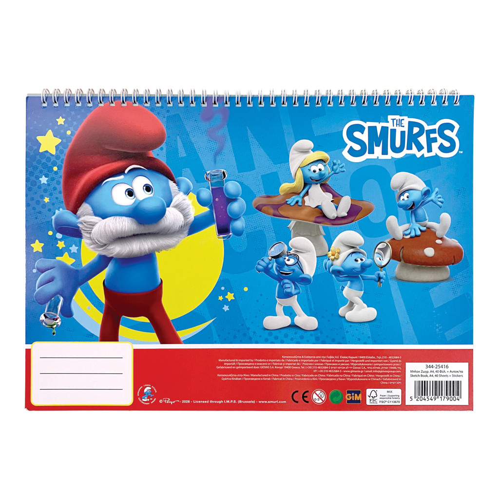 Smurfarna Skissblock A4 – 40 blad och klistermärken