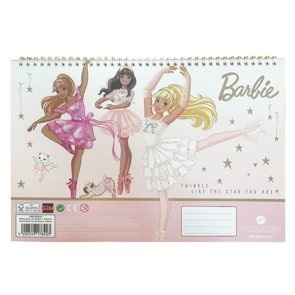 Barbie Skissblock A4 – 40 blad och klistermärken