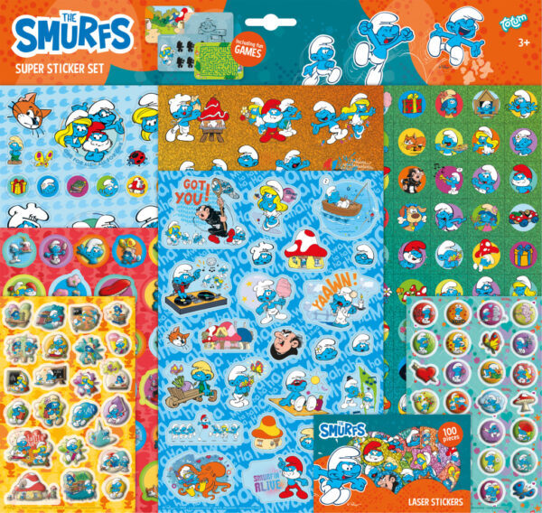 Smurfarna Happy klistermärkesset med spel 38x36 cm