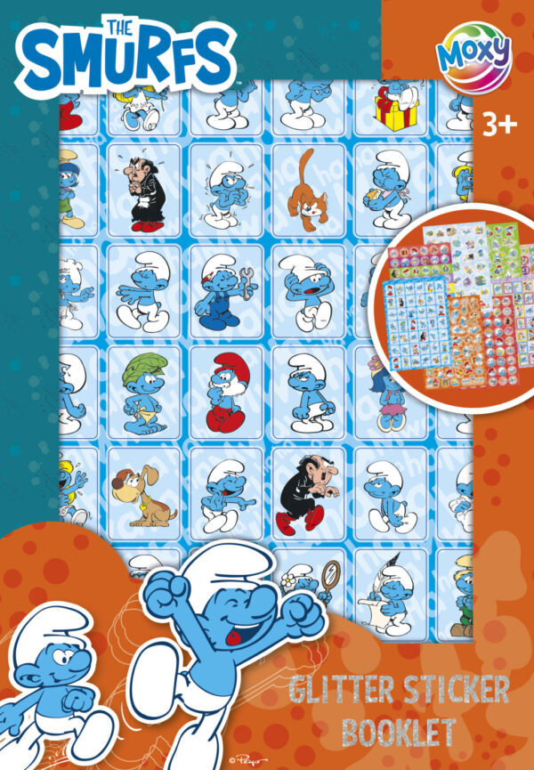 Smurfarna Happy glitter klistermärkesalbum 15x21 cm, 8 sidor