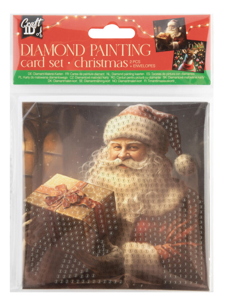 Julkortset med tomte och diamantprickar, 2 delar med kuvert
