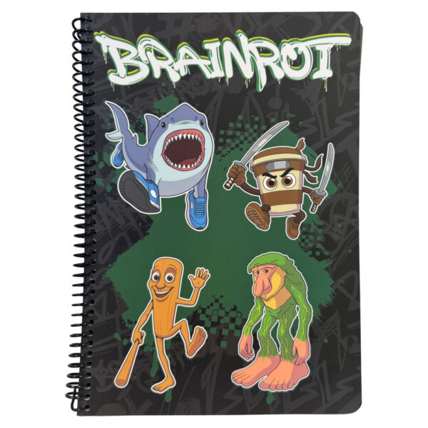 Brainrot grön B5 linjerad spiralanteckningsbok, 70 blad