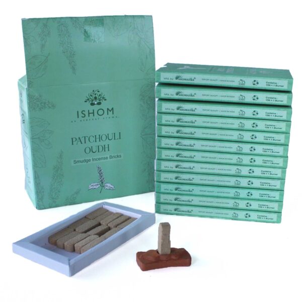Paket med 15 Naturliga Rökelseblock med Hållare - Patchouli-trä