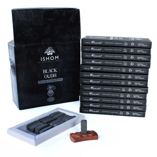 Paket med 15 Naturliga Rökelseblock med Hållare - Svart Oudh