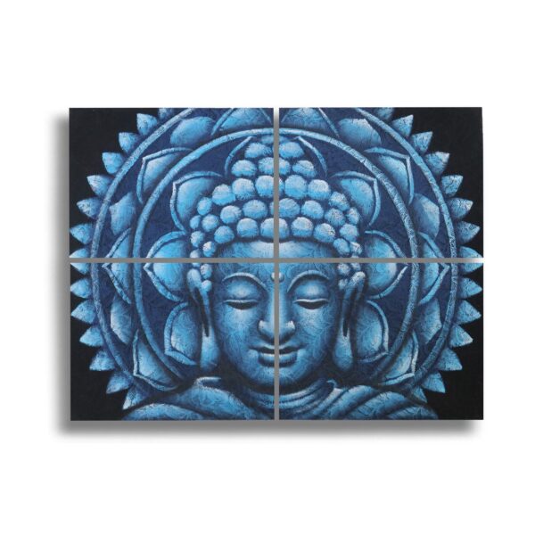 Blå Buddha & Mandala Brokad-detalj 30x40cm x 4