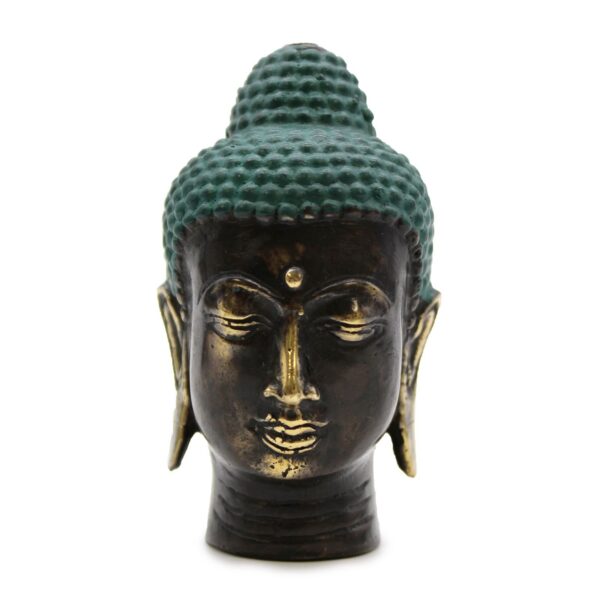 Liten Antik Buddhahuvud i Mässing