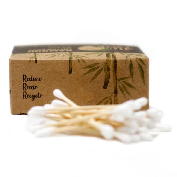Ask med 200 Bomullspinnar av Bambu - 4-pack