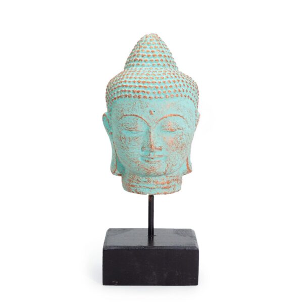 Buddhahuvud i Stillhet på Stativ - Grön Koppar