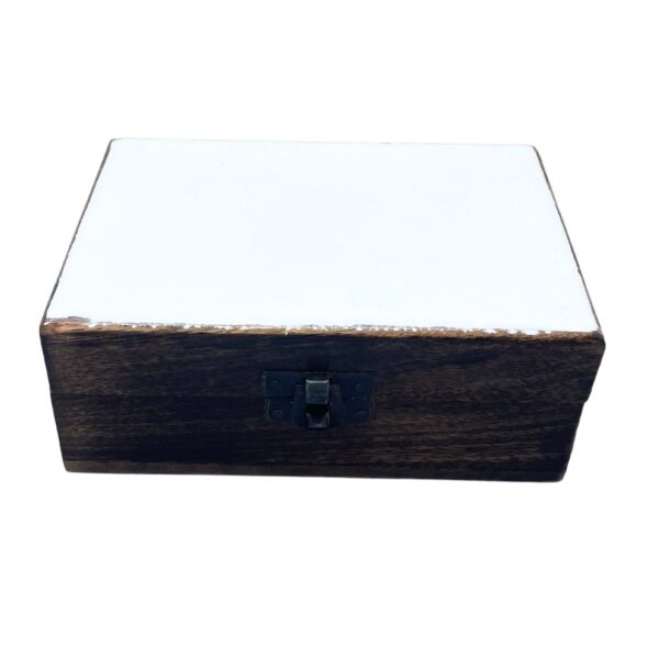 Medelstor Trälåda med Keramisk Glasyr - 15x10x6cm - Vit