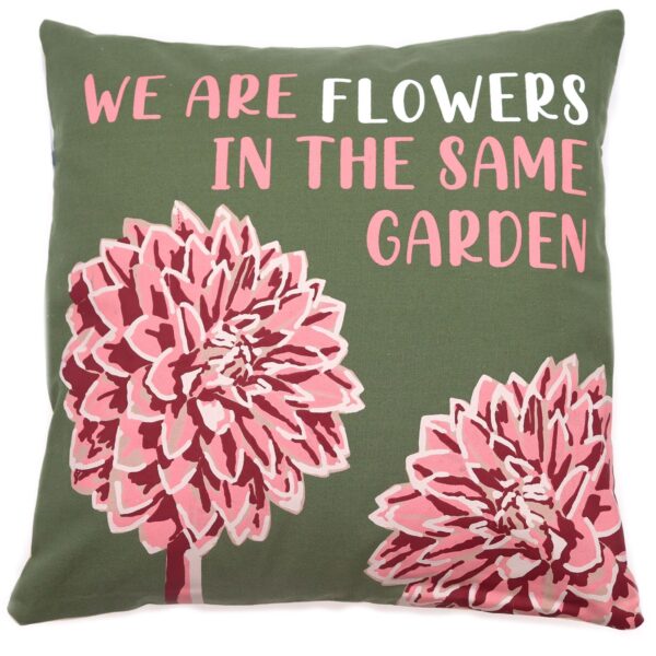 Kuddfodral med Tryck i Bomull - We are Flowers - Olivgrön, Rosa och Naturlig - 3-pack