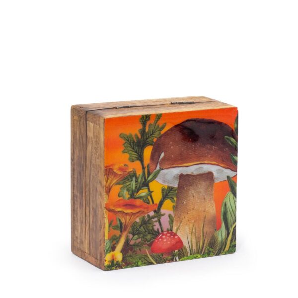 Liten Emaljerad Fyrkantig Ask 10x10x4.2cm - Svamp-design Kastanjebrun