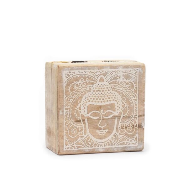 Liten Kvadratisk Ask 10x10x4.2cm - Buddhas Ansikte - Vittvättad