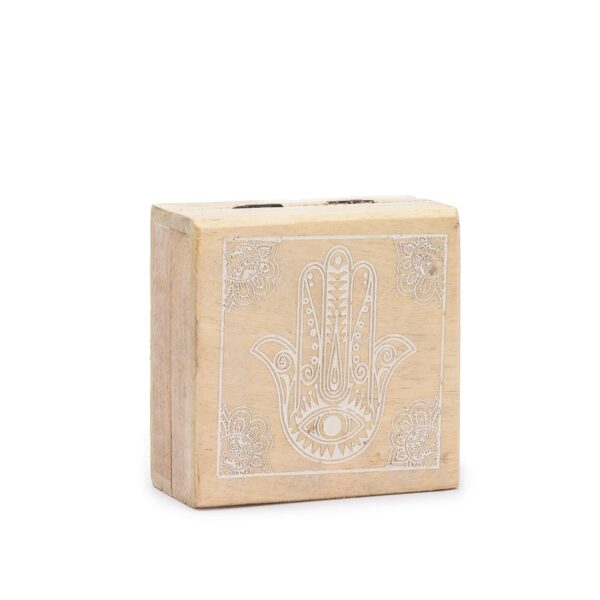 Liten Kvadratisk Ask 10x10x4.2cm - Hamsa - Vittvättad
