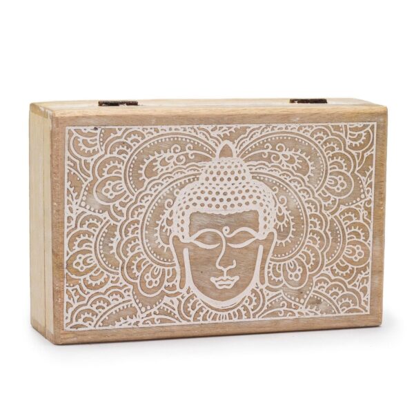 Stor Rektangulär Ask 21.5x14x6.3cm - Buddhas Ansikte - Vittvättad
