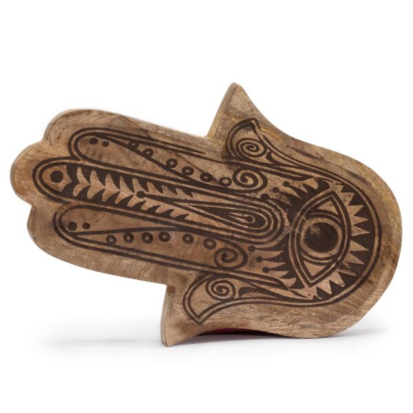 Lång Bricka 30x20.5x2.5cm - Hamsa-form med Hamsa - Svart Graverad