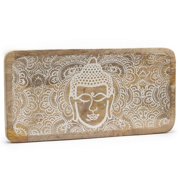 Lång Bricka 30x15x2.5cm - Buddhas Ansikte - Vittvättad