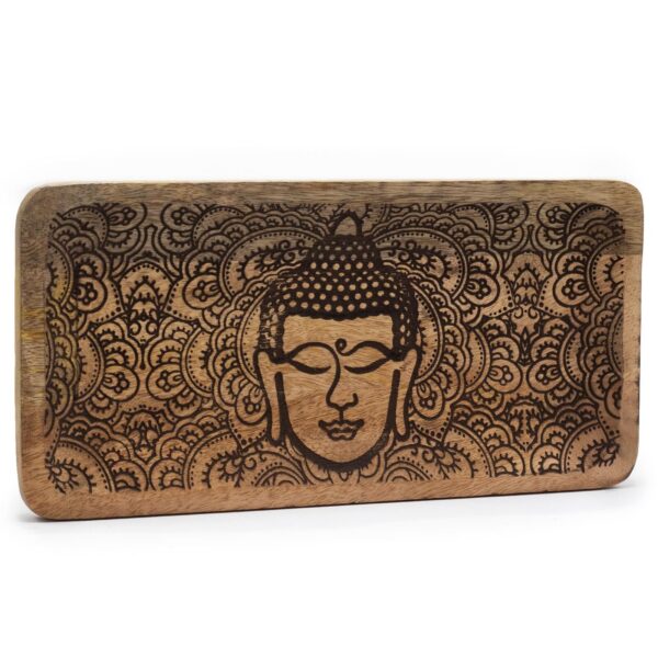 Lång Bricka 30x15x2.5cm - Buddhas Ansikte - Svart Graverad