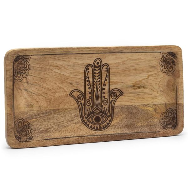 Lång Bricka 30x15x2.5cm - Hamsa-design - Svart Graverad