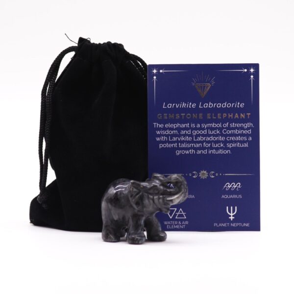 Lycklig Elefant av Ädelsten - Larvikit Labradorit 50x35x25mm