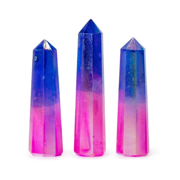 Obeliskspetsar i Ädelsten ca 9cm - Aura Bergkristall - Rosa & Blå