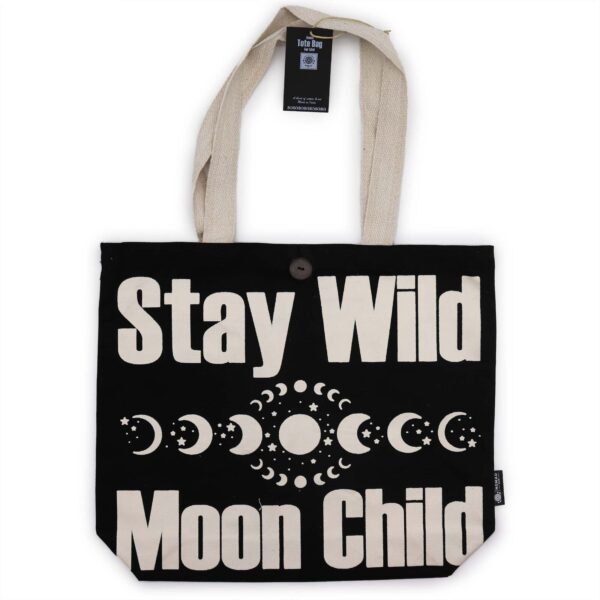 Ikonisk Klassisk Tygkasse - Stay Wild, Mood Child - Svart Naturlig