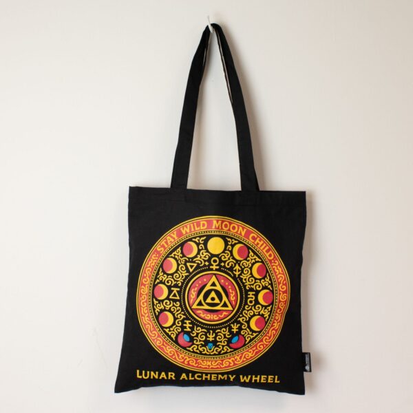 Ikonisk Klassisk Tygkasse - Luna Alchemy Wheel - Svart 6oz (40x36cm)