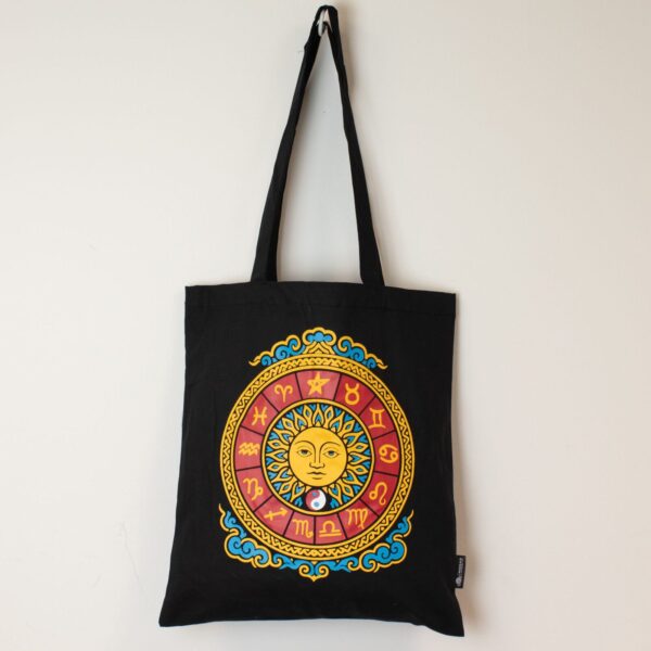 Ikonisk Klassisk Tygkasse - Zodiac Sun - Svart 6oz (40x36cm)