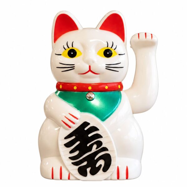 Vit Lycklig Katt - 15cm