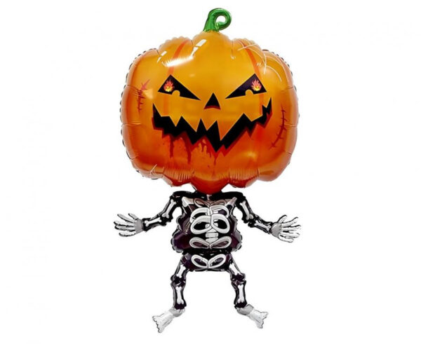 Boszorkány Halloween folieballong med pumpa och skelett 71 cm