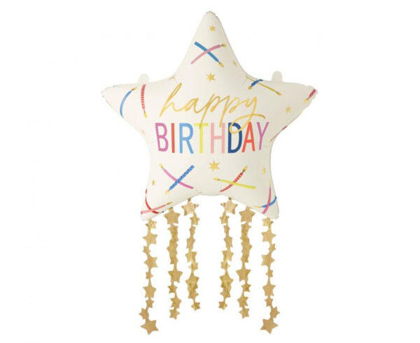 Happy Birthday-stjärnformad folieballong 85 cm