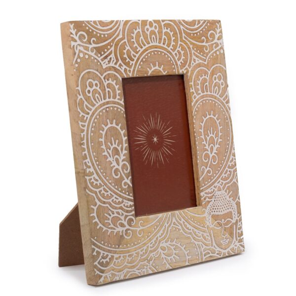 Medelstor Fotoram i Mangoträ (till 10x15cm) 26x20x2cm - Buddha - Vit