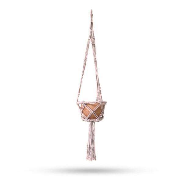 Liten Makramé Hållare till Blomkruka med Båge - Beige - 16cm Båge - 3-pack