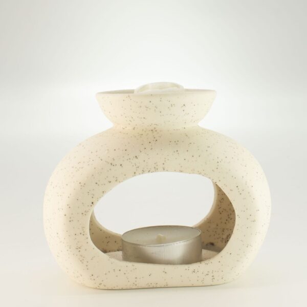 Keramisk Zen Oljebränare - Oval sten - Spräcklig Off-White