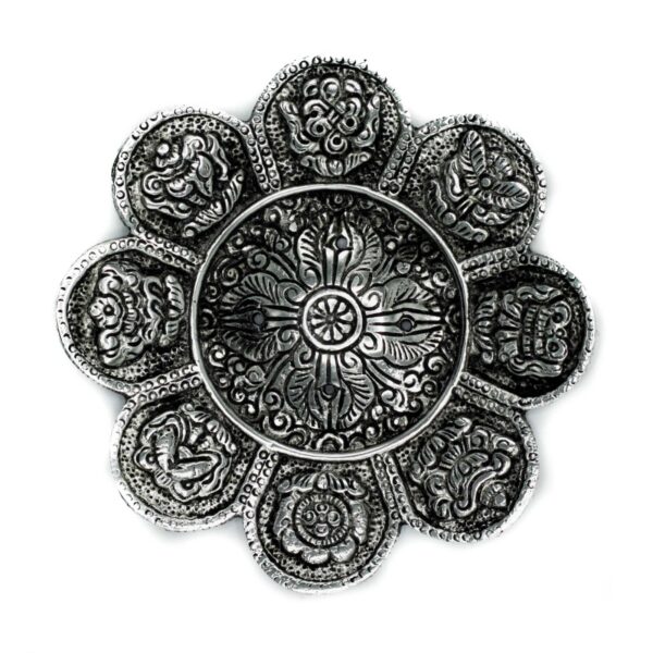 Rökelsehållare i Polerat Aluminium - Tibetanska Symboler 12cm