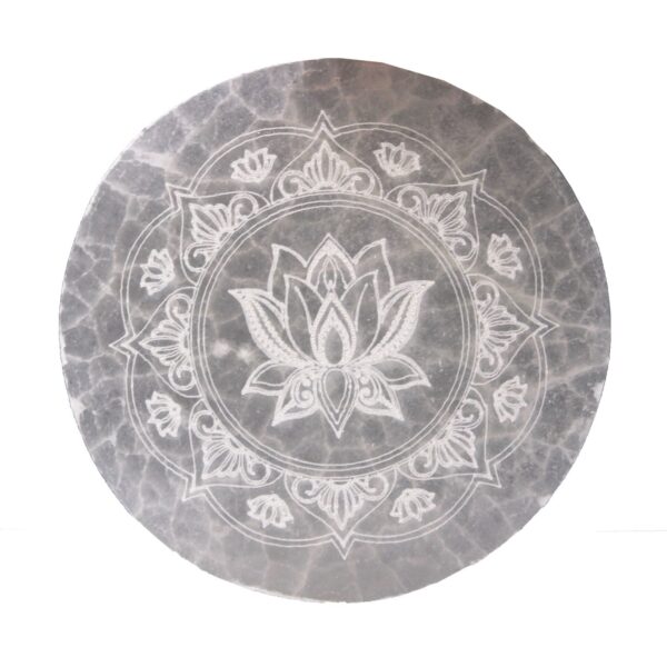 Mellanstor Selenitplatta 10cm - Lotus Mandala