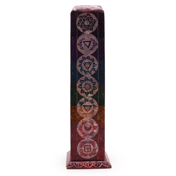 Rökelsehållare Fyrkantigt Torn i Täljsten - 7 Chakra - 25cm