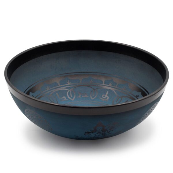 Stor Klangskål i Aluminium - Tibetansk Dubbel Dorji-design - Blå (27 cm)